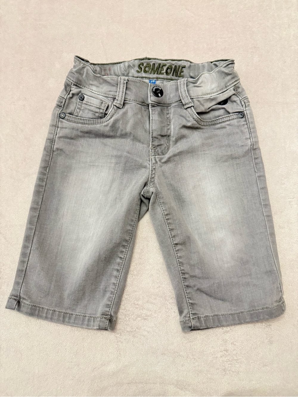 Someone Boys Gray Denim Shorts Size 8 Adjustable Waist 5 Pocket Stretch Jean EUC
